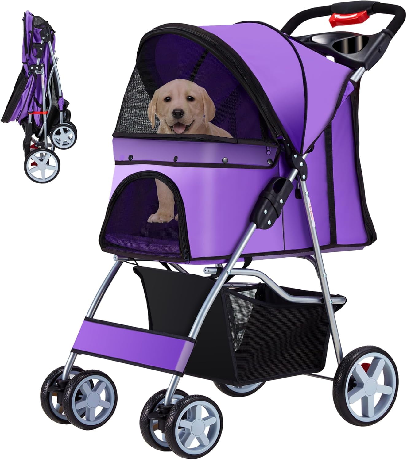 Pet Stroller 4 Wheels Dog Cat Stroller for Medium Small Dogs Cats
