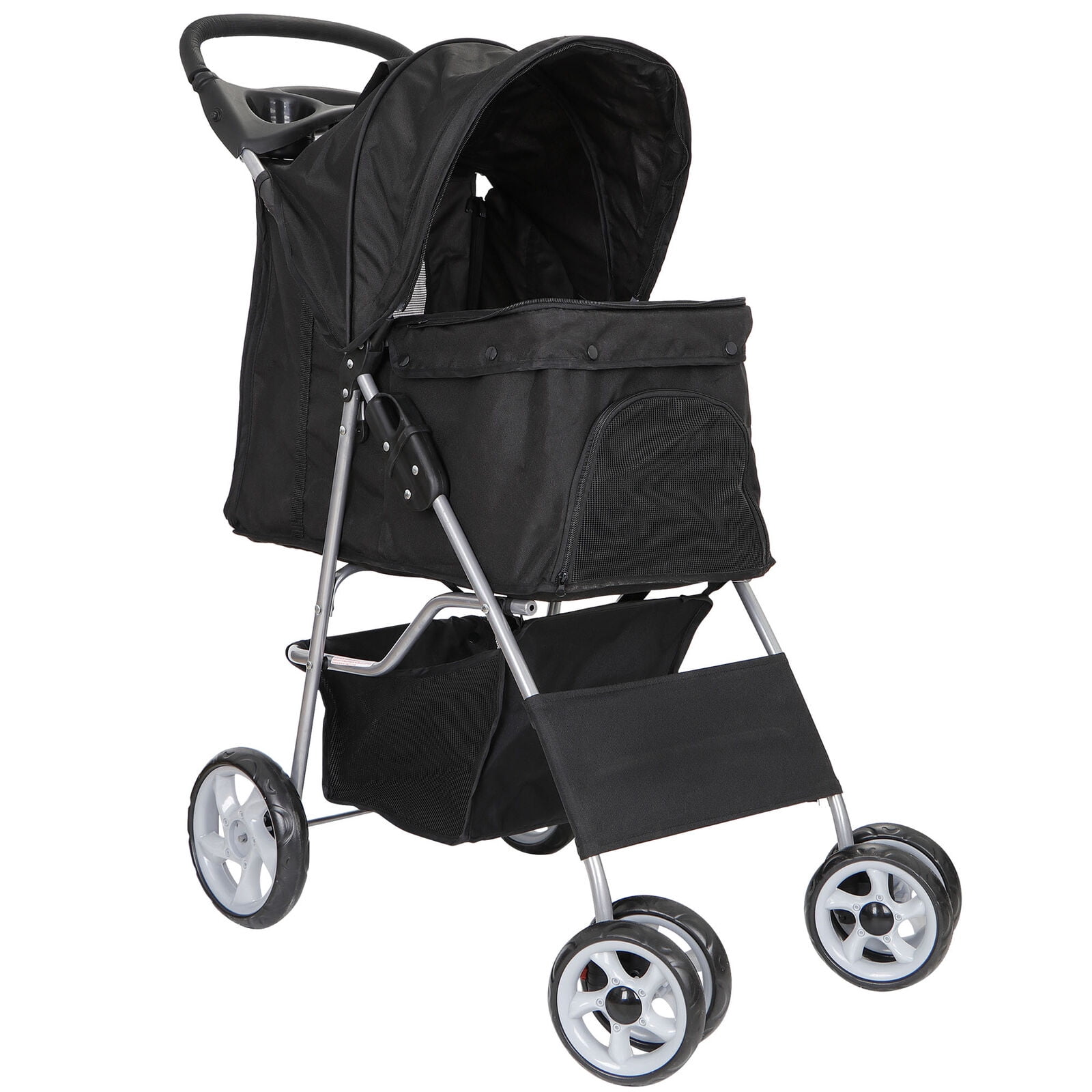 Pet Stroller 4 Wheels Dog Cat Stroller Foldable Puppy Stroller with Cup