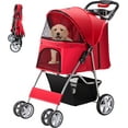 thumbnail image 1 of Pet Stroller, 4 Wheels Pet Strolling Cart for Medium/Small Dogs and Cats, Foldable Cat Jogger/Dog Stroller with Cup Holder, Storage Basket, Breathable Mesh, All-Season Pet Carrier, Red, 1 of 6