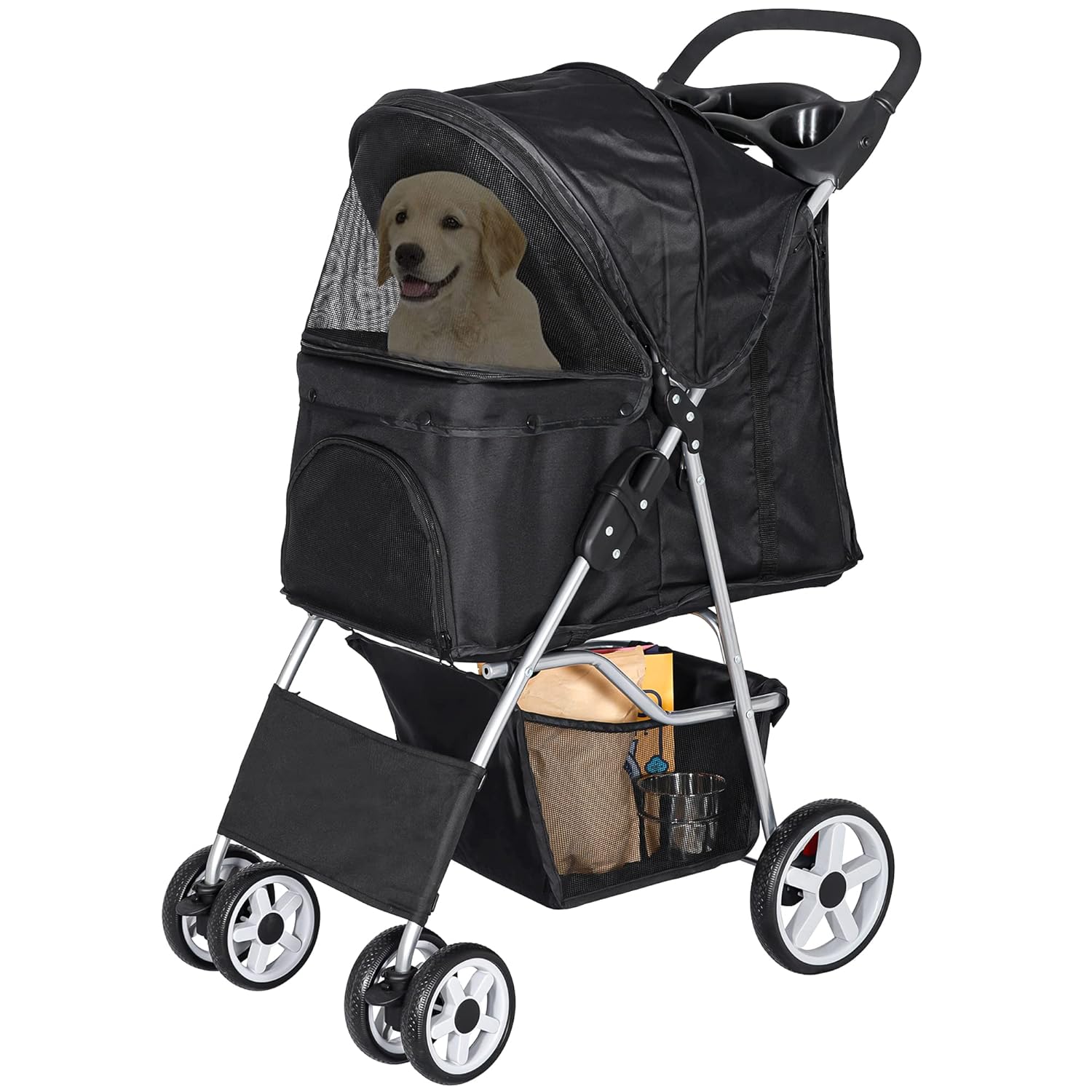 Pet Stroller 4 Wheels Dog Cat Stroller for Small Medium Dogs Cats