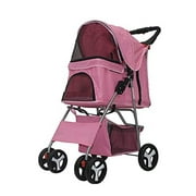 Pet Stroller 4 Wheels Folding Breathable Portable Travel Cat Dog Stroller with Cup Holder, Pet Gear with Storage Basket for Small Medium Cats Dogs Foldable Trolley,