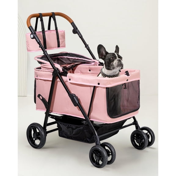 Pet Stroller Blush Pink Foldable Ventilated for Small/Medium Dogs