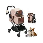 Pet Stroller For Dogs And Cats - 4 Wheels Lightweight Foldable Dog Stroller,Ideal For Small To Medium Pets - Up To 50Lbs,With 360-Degree Front Wheels & Foot Brake System