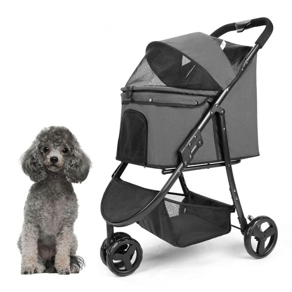 Pet Stroller Foldable Cats/Dogs Stroller with Storage Basket and Cup Holder 3 Wheels Dog Cat Carrier Strolling for Small or Medium Dogs,Cats,Puppy (Dark Grey 09)