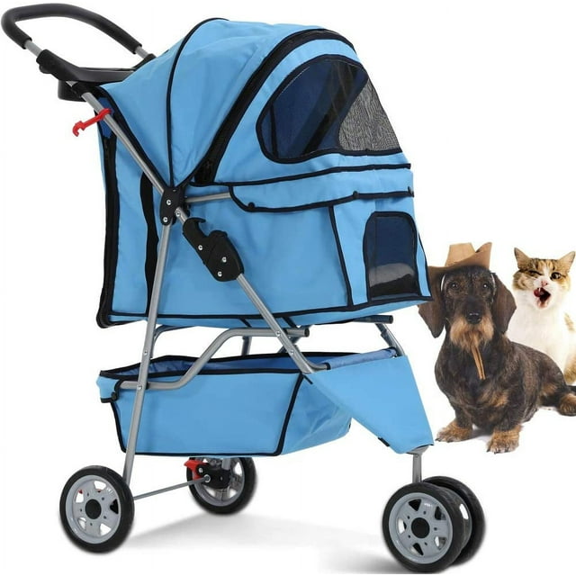 Pet Stroller Jogger Cat Dog Cage 3 Wheels Stroller Travel Folding