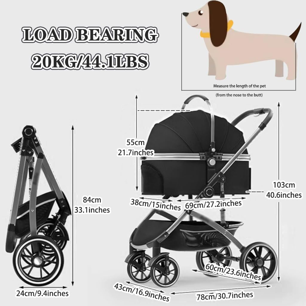 Pet Stroller Medium Adjustable Double Opening Dog Stroller, Large Space ...
