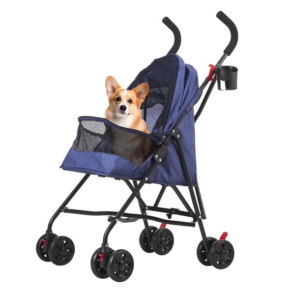 Pet Stroller Oxford Cloth Foldable Dog Strollers for Small Dogs and Cats Suitable for All Road Surfaces Wide-View Panoramic Window 4 Wheels with Brakes Portable Design, Easy to Store (Pink)