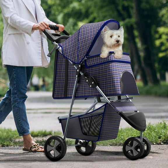 Pet Stroller for Small Dogs 10 lbs, Dog Stroller for Medium Dogs 30 lbs, Cat Strollers for 2 Cats, 3 Wheels Foldable Jogger Puppy Stroller with Storage Basket and Cup Holder, Plaid