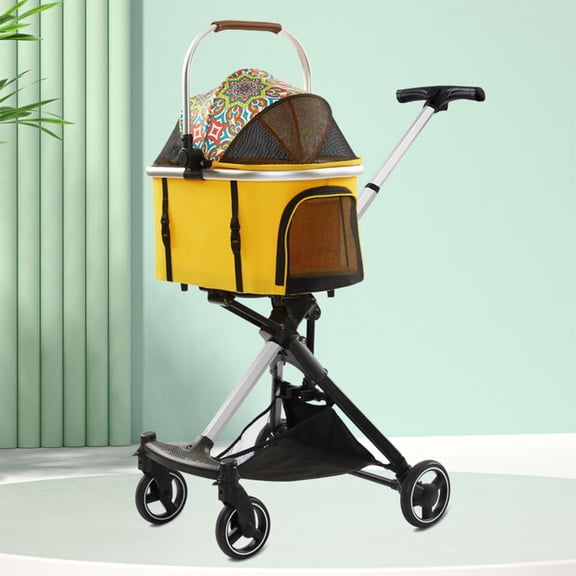 Pet Stroller for Small Medium Dogs Cats, Lightweight Foldable Ventilated Dog Cat Cart, Detachble Portable Pet Bag, Storage Basket, Car Seat 3 in 1 Multifunctional, Max Load 33 lbs (Yellow)