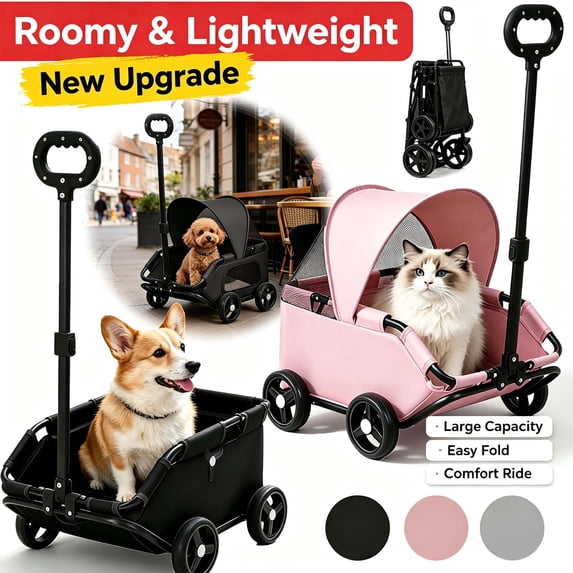 Pet Stroller Wagon, Dog Strollers for Small Dogs, Foldable Multifunctional Shopping Carts _ #03 _ A _ Pink