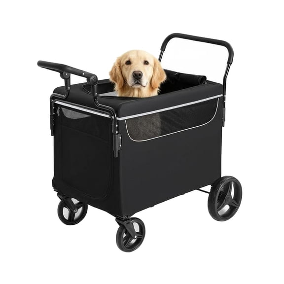 Pet Stroller Wagon for Large Dogs, All-Terrain Foldable Cart with Ramp, One-Step Brake, 2-in-1 Push-Pull Design for Outdoor Walks and Camping