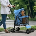 thumbnail image 1 of Pet Stroller for Small Dogs & Cats, 10-22lbs, Blue Polka Dots, Rear Storage, 1 of 6