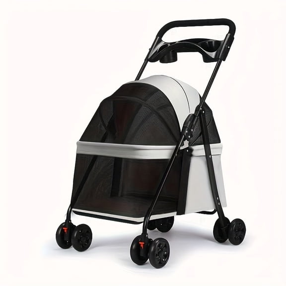 Pet Stroller for Small Dogs and Cats, Capacity up to 33 lb, Gravity-Fold Design, Gray