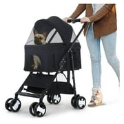Pet Strollers, Dog Cat Stroller 3-in-1 Detachable Doggy Stroller for Small Medium Dogs 4 Wheel Pet Gear Cat Walker Wagons for Dogs Trolley for Doggie Rabbit Puppy Strollers, Black