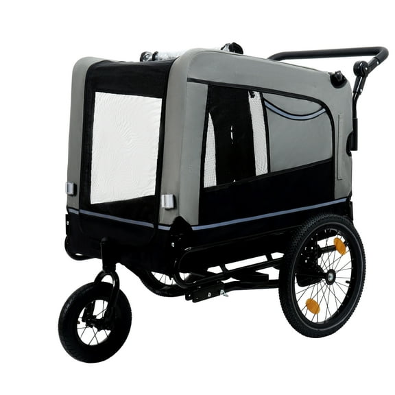 Pet Strollers Extra Large 2-in-1 Bike Trailer & Push Cart for Pets - Detachable Bike Hitch & Push Handle Included - All-Terrain Wheels Quick Release, Non-Slip Floor, Internal Leash, Up to 88 lbs, Bla