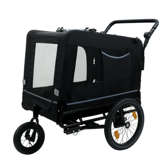 Pet Strollers Extra Large 2-in-1 Bike Trailer & Push Cart for Pets - Detachable Bike Hitch & Push Handle Included - All-Terrain Wheels, Quick Release Wheel, Non-Slip Floor, Internal Leash, Holds Up