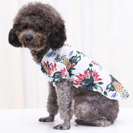 Pet Summer T-Shirts Hawaii Style Floral Dog Shirt Hawaiian Printed Breathable Cool Clothes Beach Seaside Puppy Shirt Sweatshirt for Small Puppy，White M