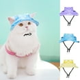 thumbnail image 1 of Pet Sun Hat for Cats, Breathable Cat Sun Hat with Earholes for Small Cats and Puppies, Lightweight Terylene Summer Outdoor Hat, UV Protection Wide Brim Pet Hat, Blue/Yellow/Purple 10in, 1 of 7