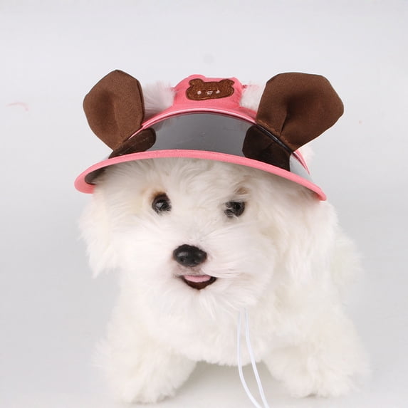 Pet Sun Hat with Ear Holes, Adjustable Baseball Visor Cap for Small Dogs Cats, Summer UV Protection Outdoor Travel Accessory, Cute Puppy Photoshoot Prop & Pet Gift Pink Size:L