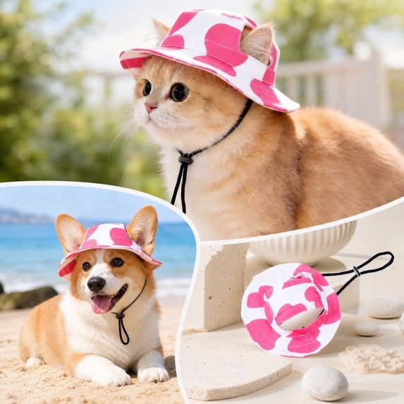 Pet Sun Hat with Ear Holes and Adjustable Strap for Cats and Dogs, Breathable for Outdoor Walks and Beach