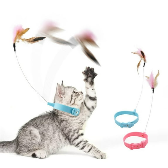 Pet Supplies 2Pcs Cat Collar Toy Adjustable Feather Neck Teasing Wand Interactive Self Playing Toys for Indoor Cats Small Animals