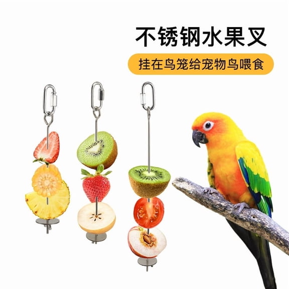Pet Supplies Bird Feeding Station, Stainless Steel Skewer Sticks, Bird Skewer, Bird Treat Holder, Easy to Attach Bird Cage Fork Fruit Feeder That Secures Cut Produce, Vegetable