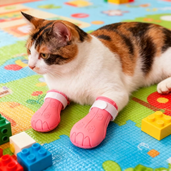 Pet Supplies Cat Boots For Indoor Outdoor - Silicone 4 Pack Shoes For Cats