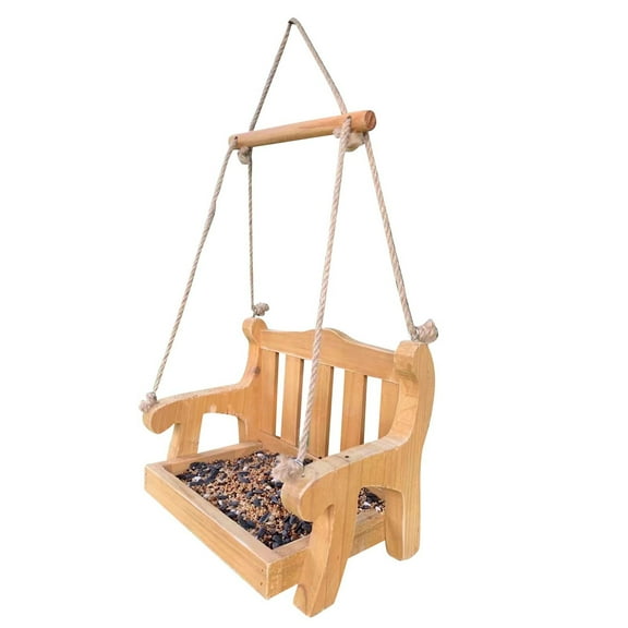 Pet Supplies Garden Wood Bird Feeder for Outside, Handmade Wooden Porch Swing Wild Bird Feeder for Garden Courtyard Patio Decoration Backyard Birding Hanging Wild Bird Feeder