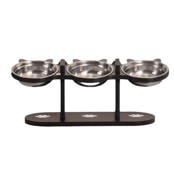 Pet Supplies Indoor Raised Feeding Bowl with Black Stand — 15° Tilt Elevated Dog and Cat Feeding Set with 3 Stainless Steel Adjustable Height Bowls