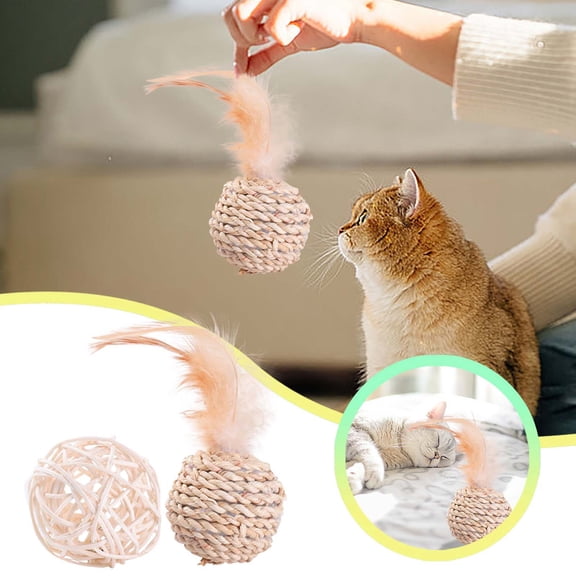 Pet Supplies Interactive Toy Set for Cats and Dogs - Universal Rattan Woven Feather and Sound Combination Friendly Scratch Pet Supplies 2PCS