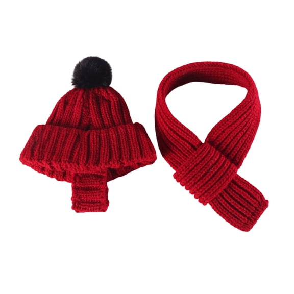 Pet Supplies Winter Accessory for Knitted Hat with Ear Holes and Scarf Set Cozy Daily Wear for Cats and Dogs Warm Seasonal Gear for Indoor Outdoor Use