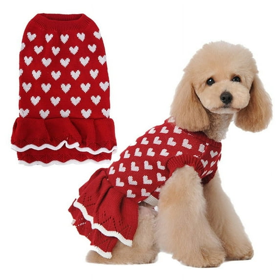 Pet Sweater Cute Heart Pattern for Cats and Dogs Stylish Pet Apparel and Accessories for All Season Wear - Red,M