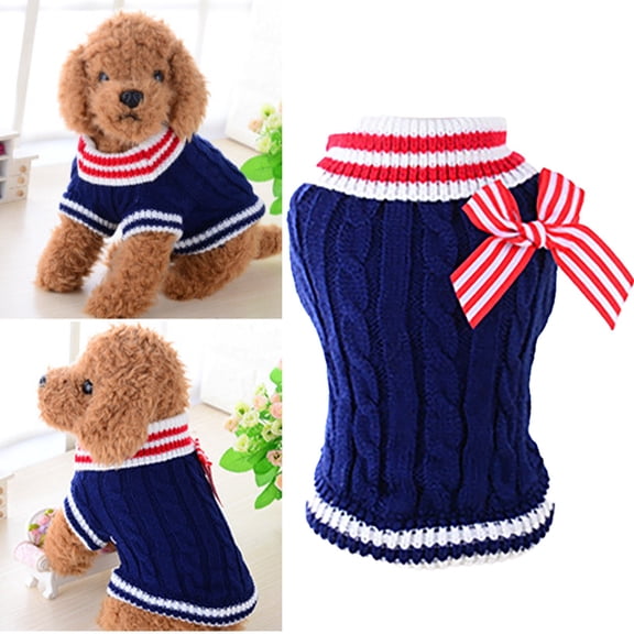 Pet Sweater for Cats and Dogs—Knitted Navy Winter Knit Turtleneck Coat Warm Pet Clothes for Small and Large