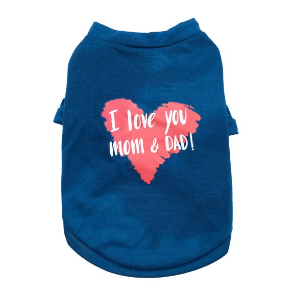 Pet T-shirt Round Neck Comfortable Polyester Cotton Love Mom Dad Print Dog Puppy Sweatshirt for Summer