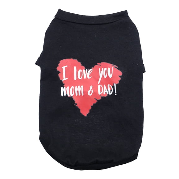 Pet T-shirt Round Neck Comfortable Polyester Cotton Love Mom Dad Print Dog Puppy Sweatshirt for Summer