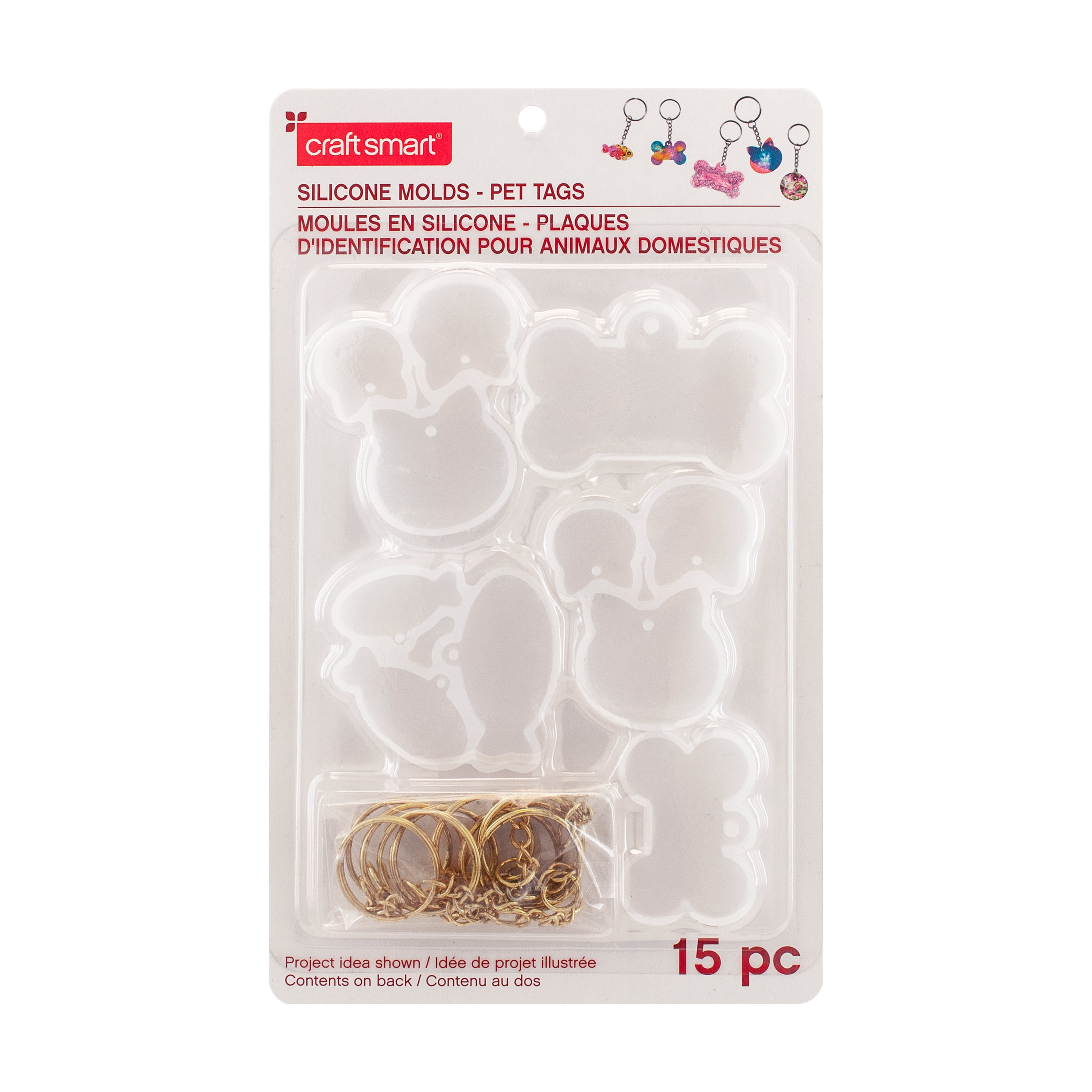Pet Tag Silicone Mold Set by Craft Smart – 15 Mold Shapes with Key Rings per Set - Clear Silicone for DIY Resin Projects - 12 Pack (180 Molds Total)