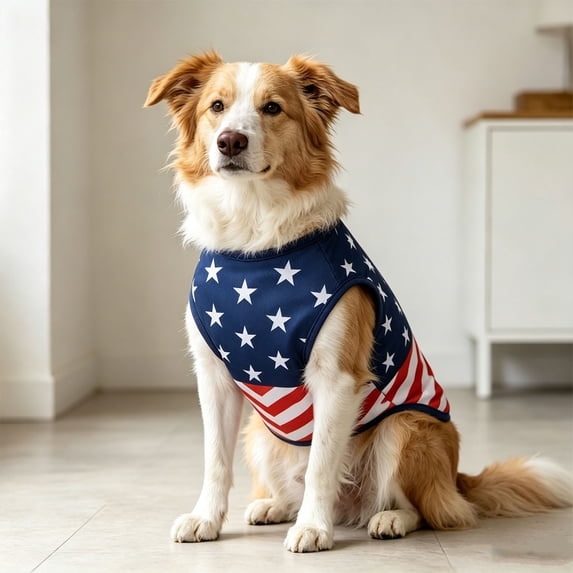 Pet Tank Top with American Flag Design Patriotic Star-and-Stripes Mesh Sleeveless Shirt Breathable Dog Clothing for Summer USA 250th Anniversary 4th of July Independence Day Memorial Day Party