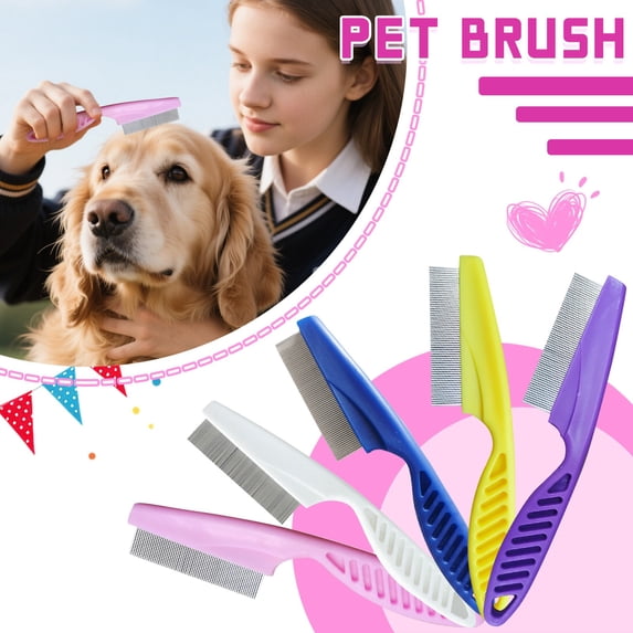 Pet Tear Stain Remover Comb Fine Tooth Stainless Steel Grooming Brush for Dogs and Cats Eye Cleaning Tool Multifunctional Massage Shedding Comb Portable Purple