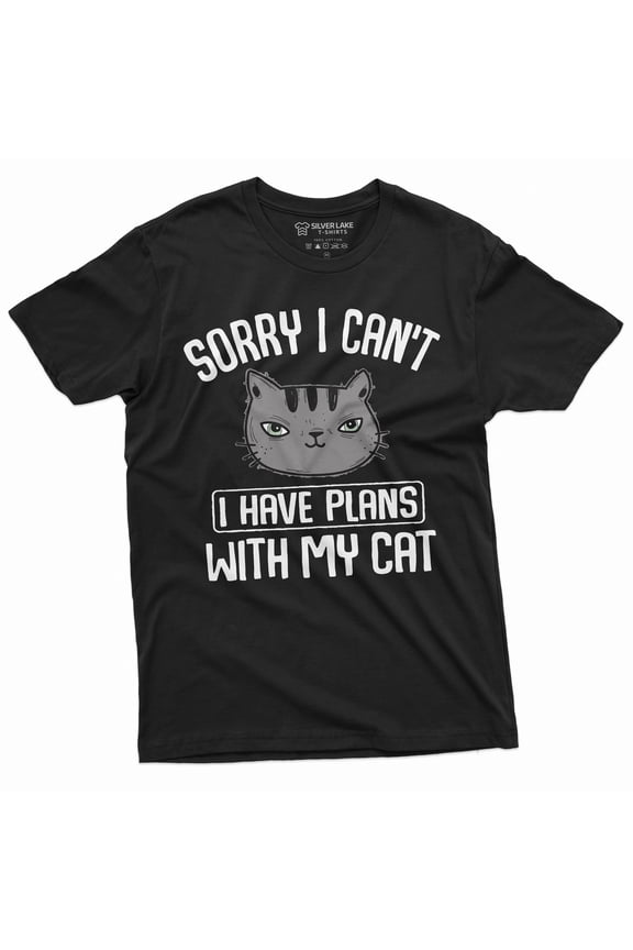 Pet Tee Sorry I Cant I Have Plans With My Cat Funny Pet-Lover Cat Peson T-Shirt (Large Black)
