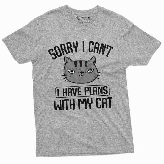 Pet Tee Sorry I Cant I Have Plans With My Cat Funny Pet-Lover Cat Peson T-Shirt (Large Grey)