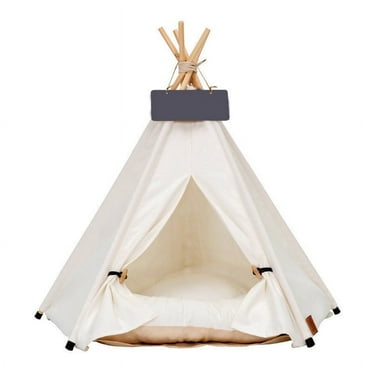 Pet Teepee Dog & Puppy Cat Tents Tipi Bed Portable Houses with Thick Cushion for Pets Up to 15lbs