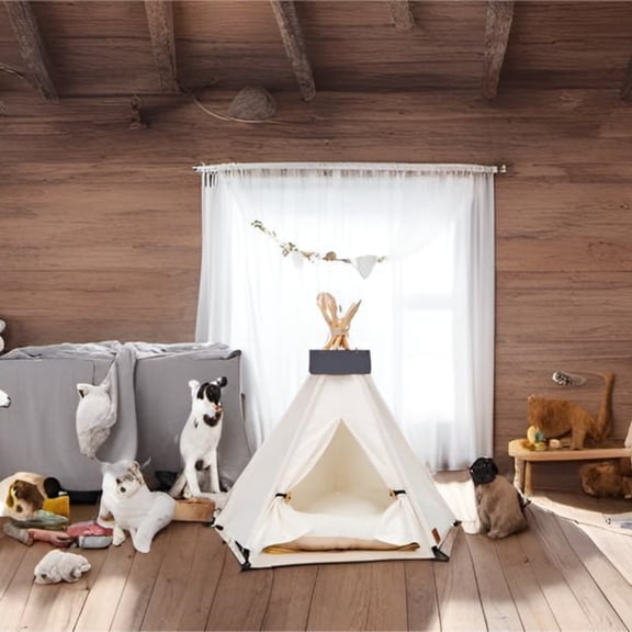 Pet Teepee Dog & Puppy Cat Tents Tipi Bed Portable Houses with Thick Cushion for Pets Up to 20lbs