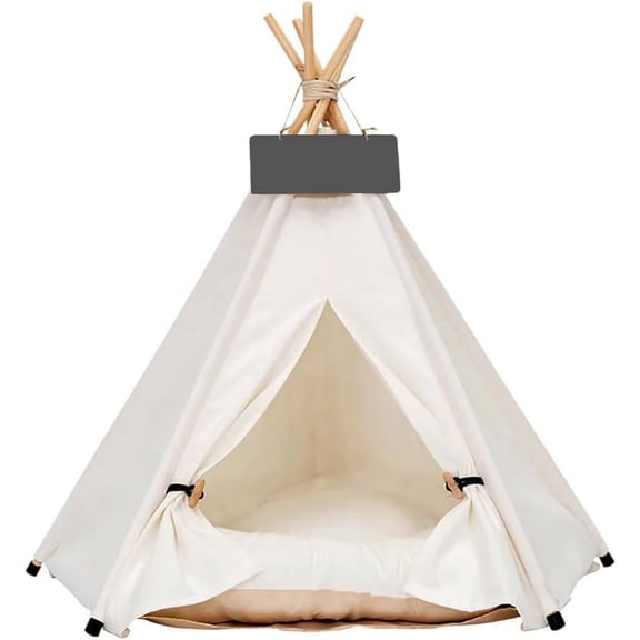 Pet Teepee Dog & Puppy Cat Tents Tipi Bed Portable Houses with Thick Cushion for Pets Up to 33lbs