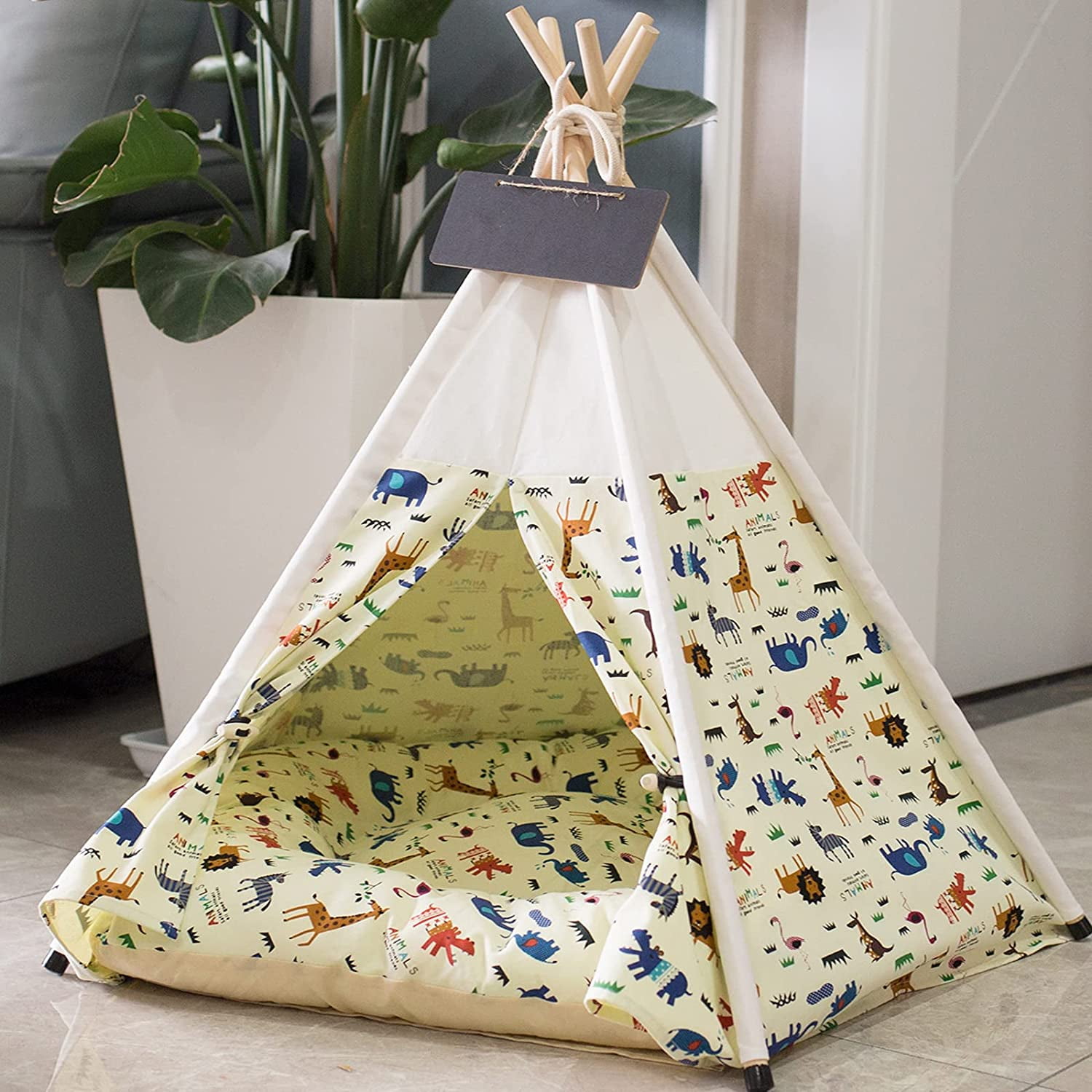 Pet Teepee Tent for Dogs & Cats with Thick Cushion , 24 Inch Portable