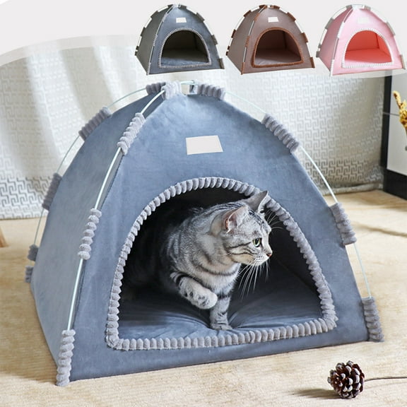 Pet Tent for Cats and Dogs, Indoor Bed with Enclosed Cave Design, Warm Covered House for Small Pets, Reversible Cooling Mat & Breathable Mesh for Year-Round Comfort FAJHHA | Brown