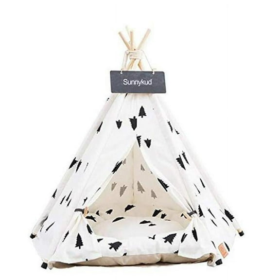 Pet Tent House Cat Bed Portable Teepee With Thick Cushion And 6 Colors Available For Dog Puppy Excursion Outdoor Indoor 60cm black pine