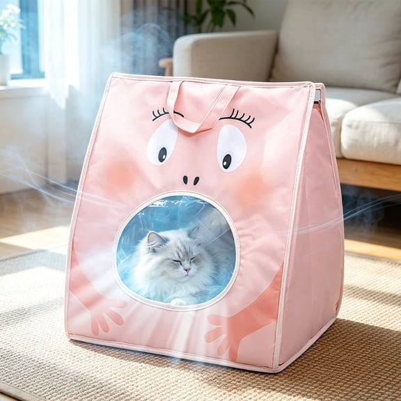 Pet Tent, Keeps Pets Cool with Breathable Mesh, Foldable Cat Cave, Transparent Window for Peeking and Ice Pack Compatibility for Travel, Camping, and Summer Use.