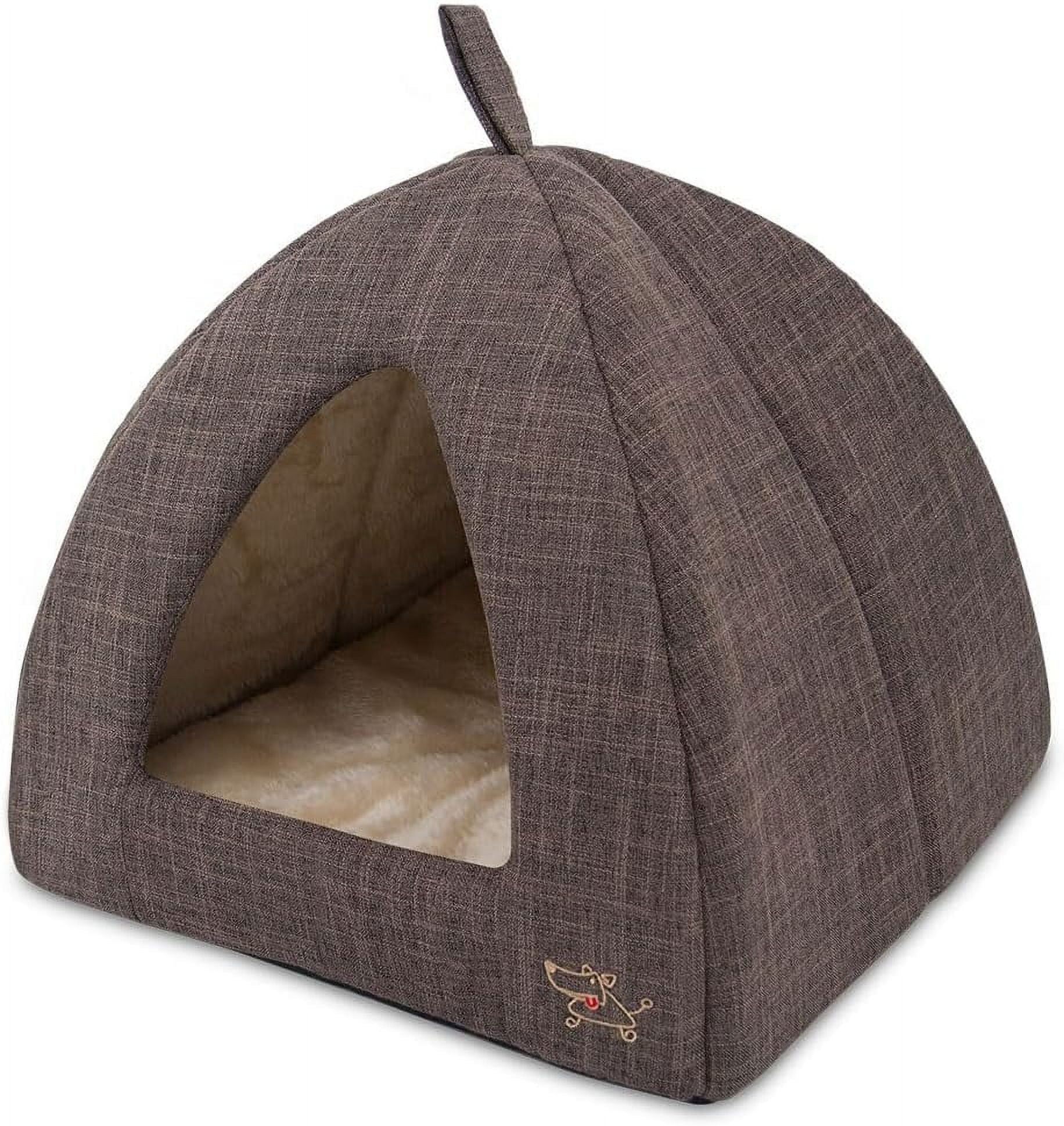 Small Brown Linen Pet Tent with Soft Pillow