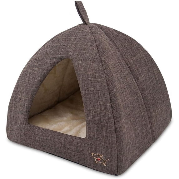 Pet Tent-Soft Bed for Dog and Cat by Best Pet Supplies - Brown Linen, 16" x 16" x H:14"