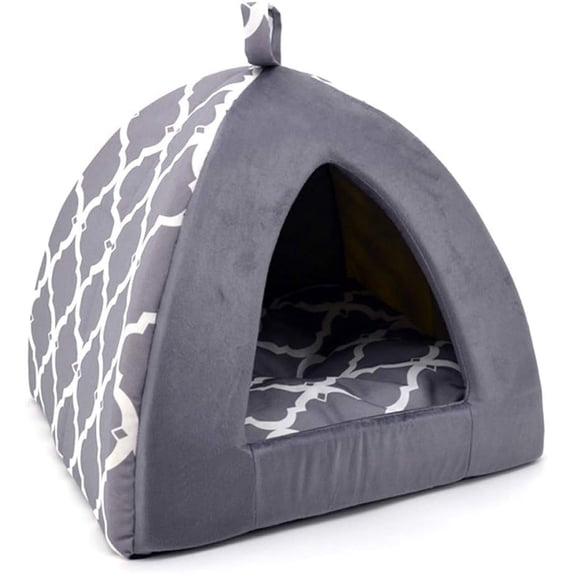 Pet Tent - Soft Bed for Dog and Cat by Best Pet Supplies - Gray Lattice, 16" x 16" x H:14"